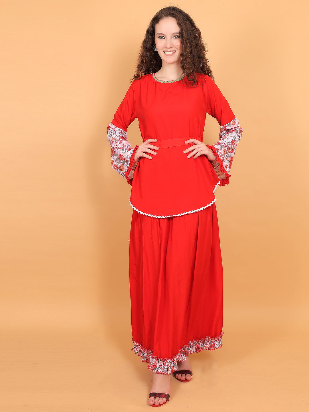 Maxi Skirt With Belt Blouse Set