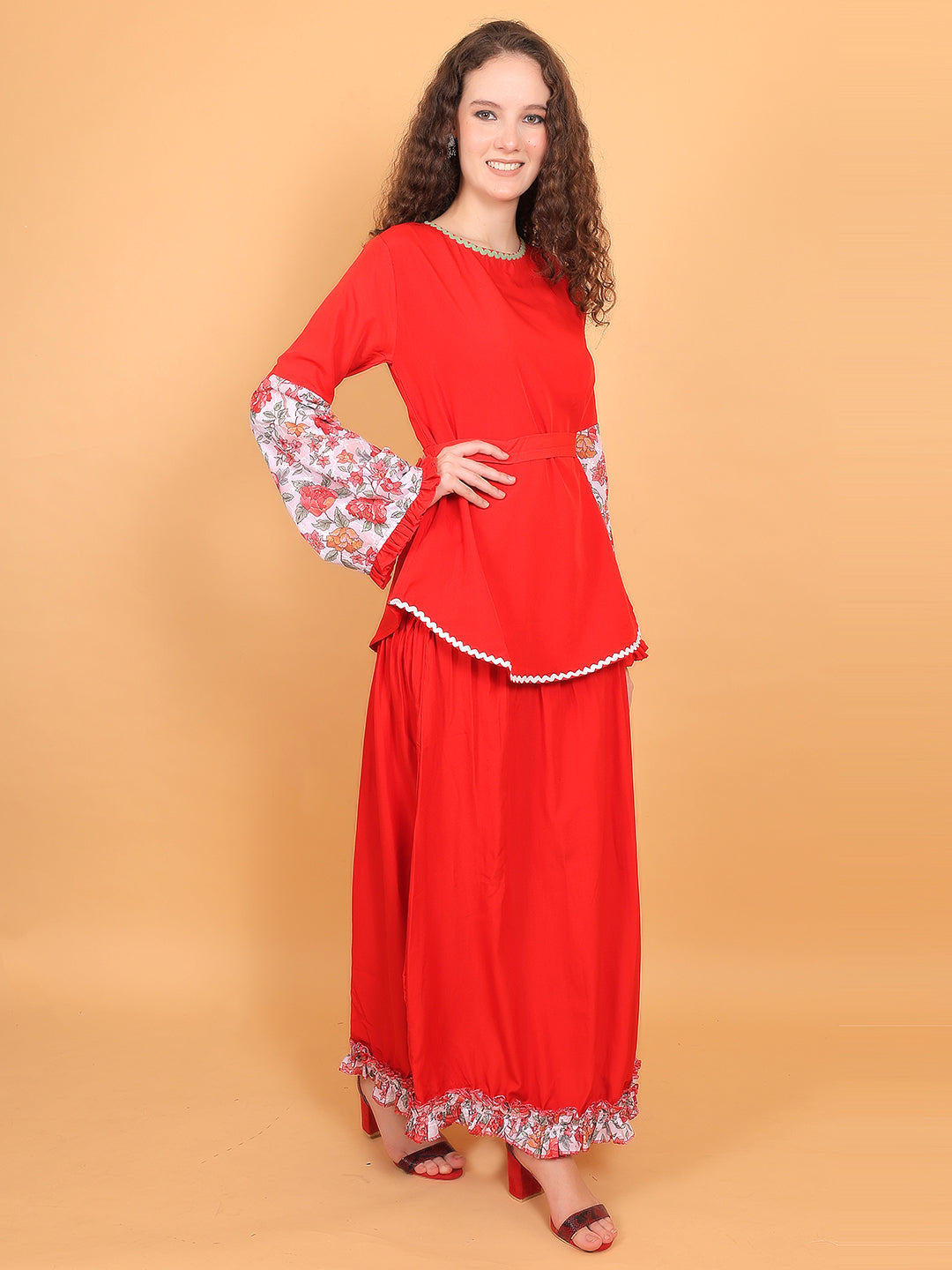 Maxi Skirt With Belt Blouse Set