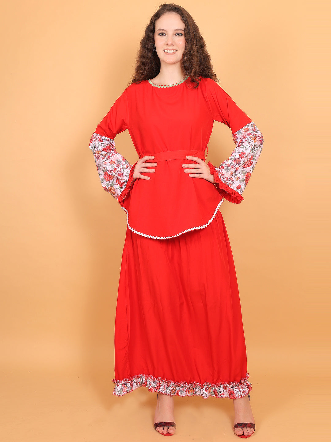 Maxi Skirt With Belt Blouse Set