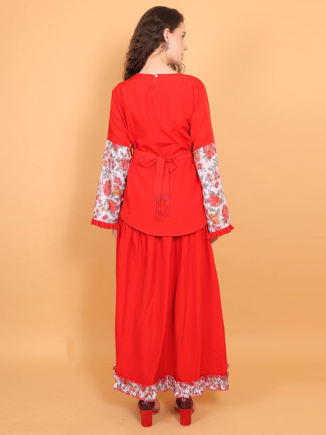 Maxi Skirt With Belt Blouse Set