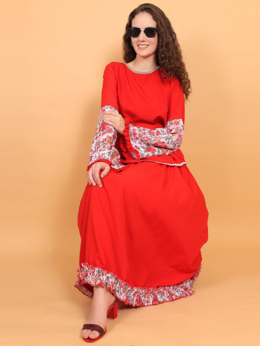Maxi Skirt With Belt Blouse Set