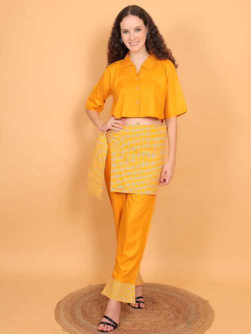 3 piece Mustard Co-ord with check wrap belt