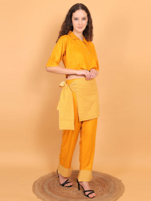 3 piece Mustard Co-ord with check wrap belt