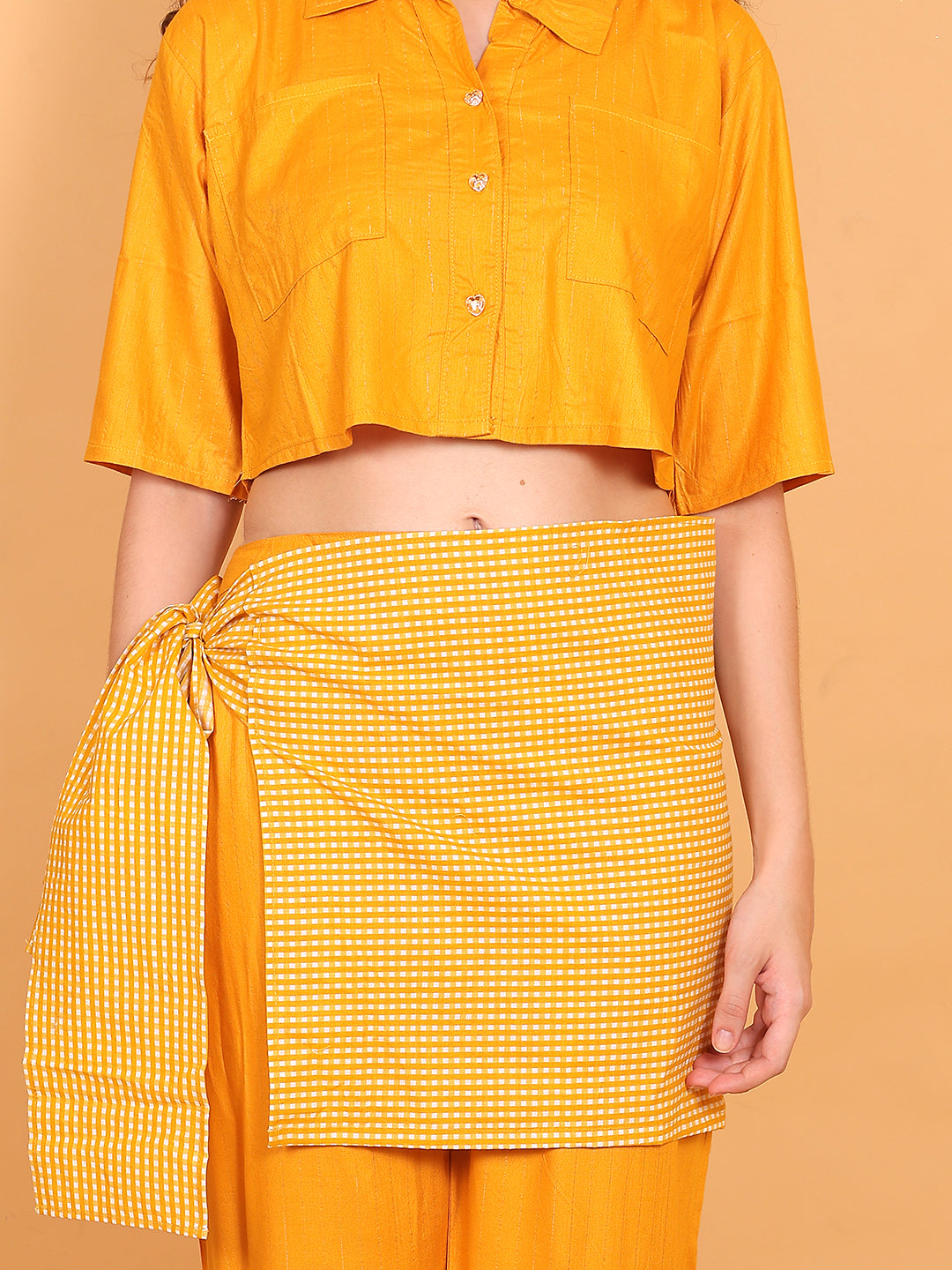 3 piece Mustard Co-ord with check wrap belt