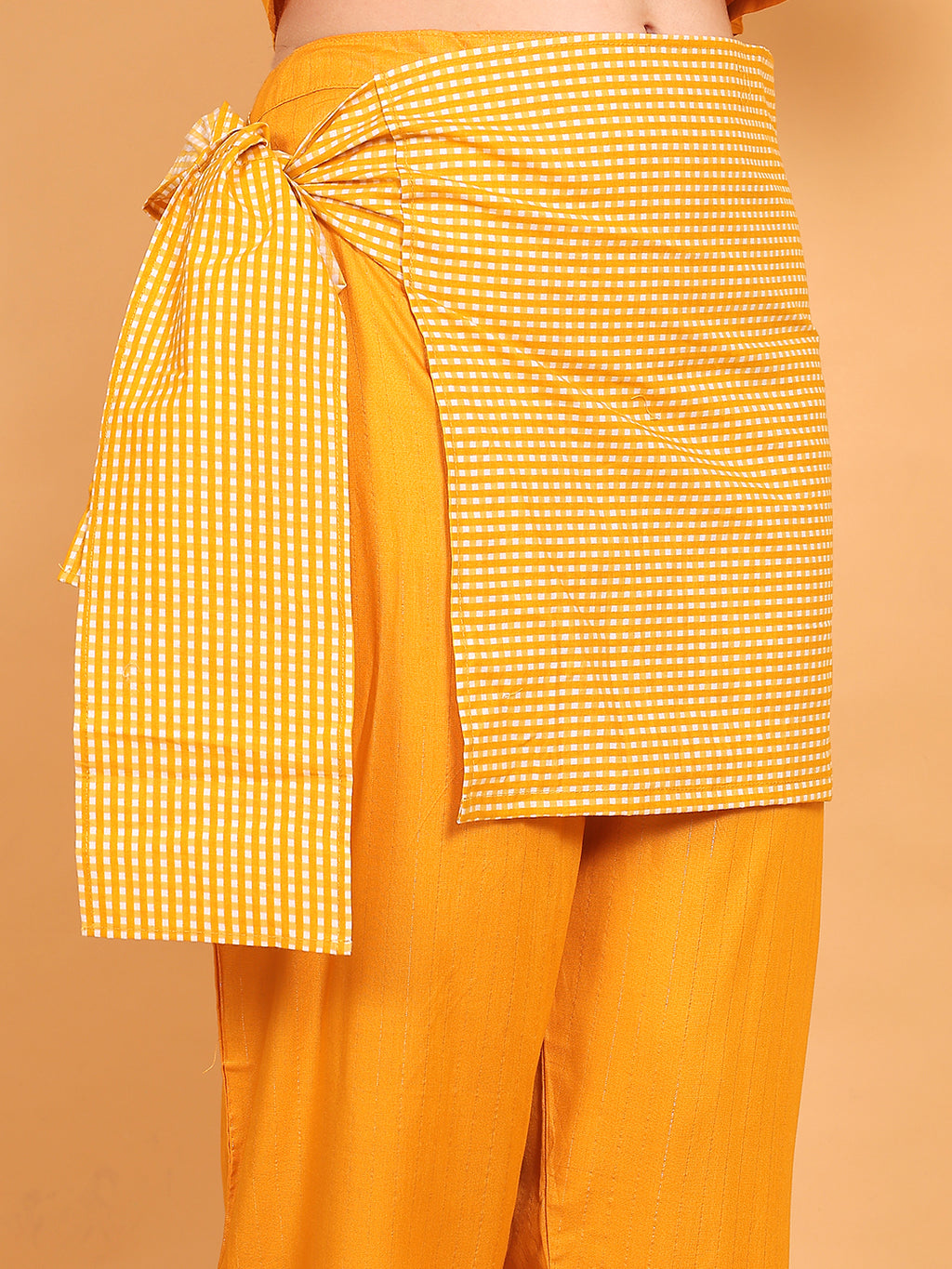 3 piece Mustard Co-ord with check wrap belt